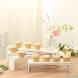 Set of 4 Whitewash Wooden Cupcake Pedestal Stands in Rectangular Bench Style