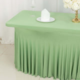 6ft Sage Green Wavy Spandex Fitted Rectangle 1-Piece Tablecloth Table Skirt