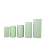 Set of 5 Sage Green Cylinder Stretch Fitted Pedestal Pillar Prop Covers