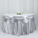 14ft Silver Pleated Satin Double Drape Table Skirt