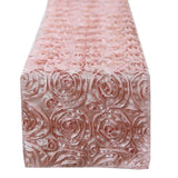 14 x108inches Dusty Rose Grandiose 3D Rosette Satin Table Runner