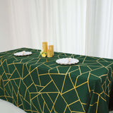 90inch x 156inch Hunter Emerald Green Rectangle Polyester Tablecloth Gold Foil Geometric Pattern