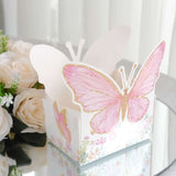 25 Pack White Pink Glitter Butterfly Theme Paper Serving Trays, Snack Food Trays