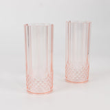 6 Pack 14oz Transparent Blush Crystal Cut Reusable Plastic Cocktail Tumbler Cups, Shatterproof Tall