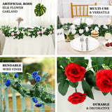 6ft | 20 Red Artificial Silk Roses Flower Garland, Hanging Vine