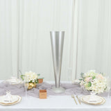 28Inch Tall Brushed Silver Metal Trumpet Flower Vase Wedding Centerpiece