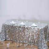 90x156 Silver Big Payette Sequin Rectangle Tablecloth Premium