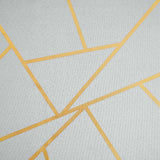 54"x54" Silver Polyester Square Overlay With Gold Foil Geometric Pattern#whtbkgd