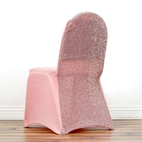 Rose Gold Spandex Stretch Banquet Chair Cover, Fitted with Metallic Shimmer Tinsel Back