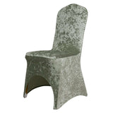 Sage Green Crushed Velvet Spandex Stretch Wedding Chair Cover With Foot Pockets#whtbkgd