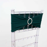 5 Pack | Hunter Emerald Green Spandex Stretch Chair Sashes with Silver Diamond Ring Slide