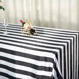 90"x156" | Stripe Satin Rectangle Tablecloth | Black & White | Seamless