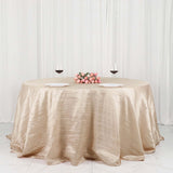 132inch Beige Accordion Crinkle Taffeta Seamless Round Tablecloth