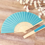 5 Pack Turquoise Asian Silk Folding Fans Party Favors, Oriental Folding Fan Favors