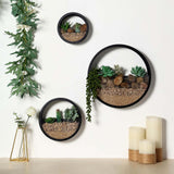 Set of 3 Black Half Moon Wall Planters Round Metal Wall Hanging Planter Modern Indoor Terrarium