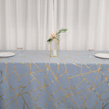 90inch x 132inch Dusty Blue Rectangle Polyester Tablecloth With Gold Foil Geometric Pattern