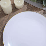 10 Pack | 10inch Glossy White Round Disposable Dinner Plates With Gold Rim