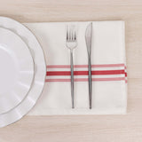 10 Pack White Spun Polyester Cloth Napkins with Red Reverse Stripes