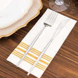 20 Pack White Gold Soft Linen-Feel Paper Napkins With Gold Lines, Disposable Airlaid Dinner Napkins