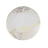 Set of 20 White Plastic Dinner Dessert Plates With Metallic Gold Floral Design, Disposable