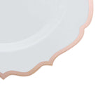 10inch White Plastic Dinner Plates Disposable Tableware Round With Rose Gold/Blush Scalloped Rim