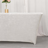 6ft White Crushed Velvet Spandex Fitted Rectangular Table Cover