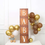 4 Pack | Wood Grain Brown Boho Design DIY Prop Balloon Boxes