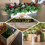 Wooden succulent planter boxes with mixed indoor and outdoor arrangements