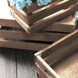 Set of 3 | Rustic Brown Wooden Crates Decorative Vintage Planter, Storage Container, Display Riser