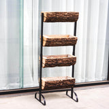 42inch 4-Tier Metal Ladder Plant Stand With Natural Wooden Log Planters