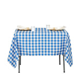 70"x70" White Blue Buffalo Plaid Square Tablecloth, Gingham Polyester Checkered Tablecloth