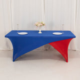 Royal Blue Red Cross Over Stretch Spandex Table Cover 6ft Rectangular Fitted Tablecloth