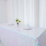 90inch x 156inch Iridescent Blue Big Payette Sequin Rectangle Tablecloth Premium