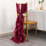 5 Pack Burgundy Curly Willow Chiffon Satin Chair Sashes