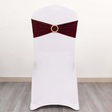 5 Pack Burgundy Spandex Chair Sashes with Gold Diamond Buckles, Elegant Stretch Chair Bands