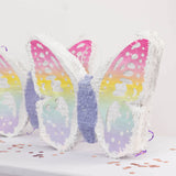 Expandable White Lilac Paper Butterfly Pinata Hanging Decor with Pastel Colored Wings, Fairy Themed