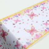 5 Pack White Pink Non-Woven Butterfly Theme Table Runner With Gold Edges