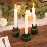 Set of 6 Hunter Emerald Green Ribbed Crystal Glass 3inch Taper Candle Holders, Reversible