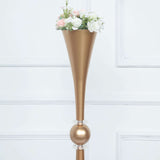 31inch Shiny Gold Crystal Embellishment Trumpet Flower Vase, Reversible Plastic Table Centerpiece