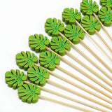 100 Pack | 5inch Tropical Leaf Party Picks, Bamboo Skewers, Decorative Top Cocktail Sticks