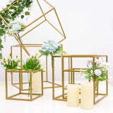 2 Pack | 8inch Square Gold Metal Frame Wedding Flower Stands, Geometric Centerpieces