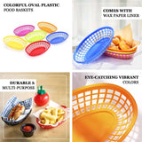 6 Pack | Colorful Oval Plastic Deli Serving Tray Baskets With 50 Wax Paper Liners