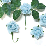 24 Roses | 2inch Dusty Blue Artificial Foam Flowers With Stem Wire and Leaves