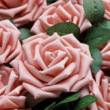 24 Roses | 5inch Dusty Rose Artificial Foam Flowers With Stem Wire and Leaves#whtbkgd