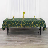 60"x102" Hunter Emerald Green Rectangle Polyester Tablecloth With Gold Foil Geometric Pattern