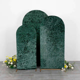 Set of 3 Emerald Green Crushed Velvet Chiara Backdrop Stand Covers For Round Top Wedding Arches