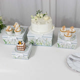 Set of 4 White Green Floral Square Nesting Gift Boxes With Lids