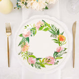 25 Pack | Rose/Peony 9inch Flower Wreath Dinner Paper Plates, Disposable Party Plates