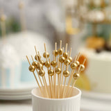 100 Pack | 4.5Inch Gold Pearl Bamboo Skewers Cocktail Picks, Stir Sticks, Eco Friendly