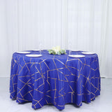 120inch Royal Blue Round Polyester Tablecloth With Gold Foil Geometric Pattern